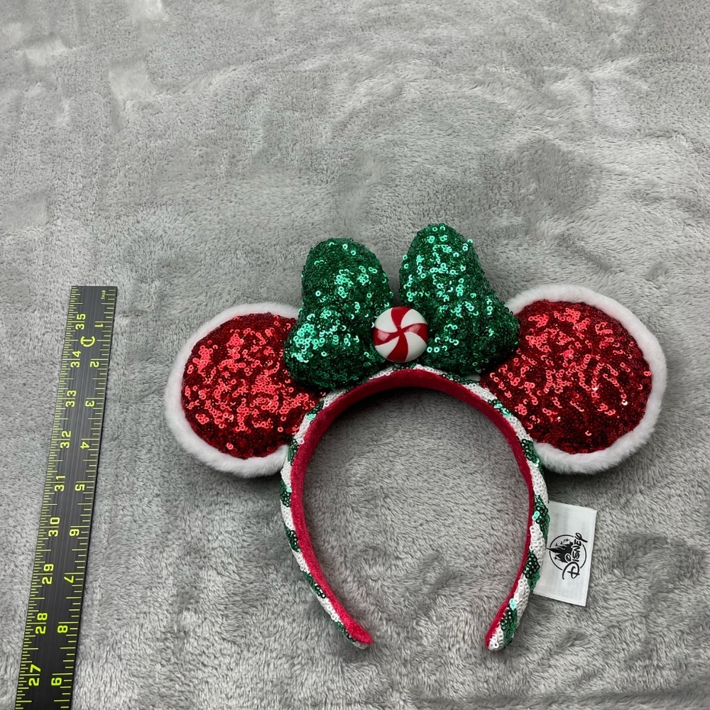 Disney Parks Christmas Candy Cane Minnie Mouse Ears Sequins Headband Adult Size - Picture 5 of 7